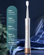 AJELU High Vibration Sonic Electric Toothbrush for Adults with 2 Minutes Smart Timer, Fast Charge Lasts Long, 5 Optional Modes, 8 Replacement Brush Heads Ultra Whitening, White