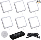VST Under Cabinet Mini Panel Lighting 6PCS 3.94inch 12V 2.5W(Total 15W) with Wireless Dimmer Switch, Surface Mount Puck Light for Kitchen Van Truck Car Galley Downlight (Square Silver 4000K)