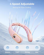 SHEWIND Portable Neck Fan - Hands Free Personal Fan, Rechargeable Bladeless Fan with 5000mAh-Battery, Digital Display, 4 Speeds, Birthday Gifts for Men, Women, Mom, and Dad - Pink