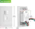RAYZEEK Motion Sensor Light Switch, No Neutral Wire Required, No Ground Wire Needed,5A,Single Pole, Occupancy&Vacancy&Manual On/Off Override Motion Sensor Activated Wall Switch,PC Fireproof