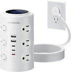 Tower Power Strip with 1 Dedicated PD 20W Fast-Charging Port, 12 Outlets, 5 USB Ports (3 USB-C), 1800J Protector, Desk Charging Station for Multiple Devices,10FT Extension Cord, Home Office Essentials