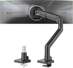 monTEK Heavy-Duty Monitor Arm for 17-57" Ultrawide Curved Screen, Supports up to 59.4 lbs, Adjustable Gas Spring Arm, 75/100 VESA Mount, Clamp & Grommet Desk Monitor Mount Single, Black