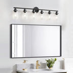 Guliaofo 6-Light E26 Black Bathroom Vanity Lights, Modern Bathroom Light Fixtures with Clear Glass Shade, Wall Lamps for Mirror Hallway Kitchen Cabinet Living Room Sconces Lights