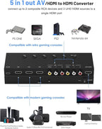2-in-1 HDMI & AV Switcher – Play PS5 & Retro Games on 1 TV, 3 HDMI 2.0 (4K HDR) + 2 RCA Inputs – Supports Xbox Series X/Switch/Wii/PS2/N64 – HDCP 2.2, 3D, 4:3/16:9 Toggle