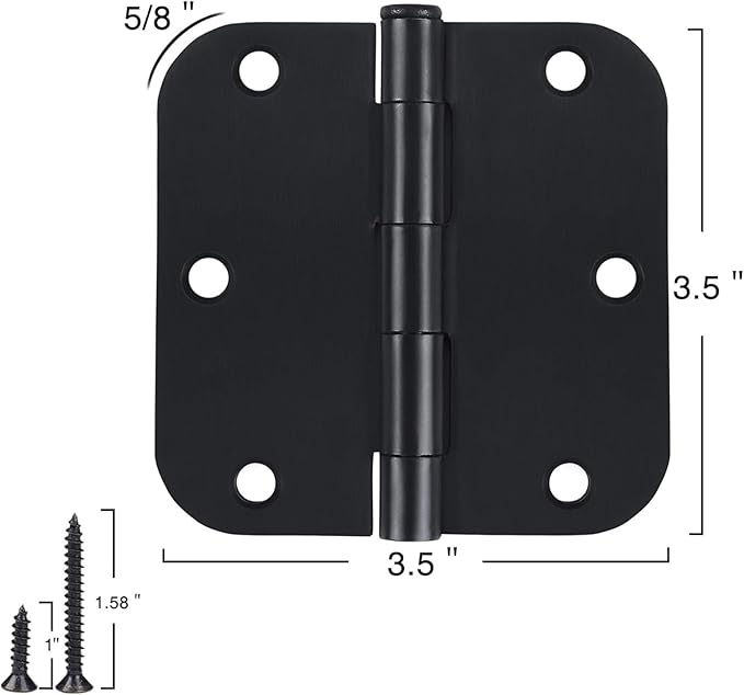 Rounded Door Hinges 3-1/2" x 3.5 inch, 5/8 Radius, Matte Black 3 ½ Inch 42 Pack No Squeak,Hinges for Doors Office Bed Room,Outdoor Window,Constructition Hardware