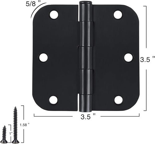 42 Pack Matte Black Door Hinges 3.5 Inch 5/8" Radius, Interior 3 1/2" Bi-fold Table Closet Rounded Hinge for Doors,Furniture,Farm,Book Shelf,Gate,Bed Room,Entryway,Patio,Playhouse,Kit
