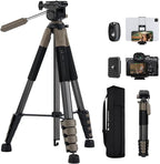 K&F CONCEPT Camera Tripod, 75" Lightweight Portable Travel Outdoor DSLR Tripods for Camera Phone Video Recording Tripod Stand, Cellphone Clip for Smartphone Live Streaming Vlog (Grey, 75'')