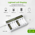 Rechargeable Battery Charger, 8 Bay AA AAA Smart Charger with LCD Display, Independent Slots for Ni-MH Ni-CD Batteries