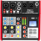 PYLE Studio Audio Sound Mixer Board - 4 Channel Bluetooth Compatible Professional Portable Digital DJ Mixing Console with USB Mixer Audio Interface - Mixing Boards For Studio Recording - PMXU48BT