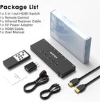 4K@60Hz 5 in 1 Out HDMI Switch, 5 Port HDMI Switcher Selector Support HDR10 & HDCP 2.2 & Full 3D with IR Remote Control Compitable with Nintendo Switch,Xbox PS5/4,Fire Stick,Roku,Apple TV for Gaming