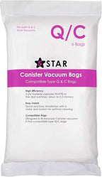 5-Star 6 Pack Type Q/C HEPA Replacement Vacuum Bags Compatible with Kenmore and Sears Canister Vacuum Fits Kenmore 5055 50557 50558 53291 Replace Part 53292.