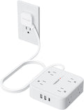 TESSAN Flat Plug Extension Cord, 5 Ft Surge Protector Power Strip with 3 USB (1 USB C) 8 Outlets, 900J Surge Protection, 3 Sided Outlet Extender with Power Switch for Dorm Room Essentials, White