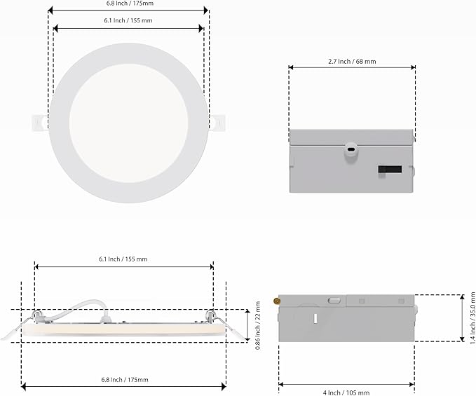 INFIBRITE 6 in Slim Recessed LED Downlight with Night Light 5CCT Selectable White New Construction 12 Watt 1050LM Triac Dimmable 6 Pack