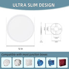 TOPELER 12 Inch Flush Mount Ceiling Light with 5-in-1 CCT Selectable (2700K,3000K,4000K,5000K,6000K), 28W 2400Lm Dimmable Flat Ceiling Light Surface Mount for Kitchen, Hallway, Bedroom, 2 Pack