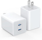 [2-Pack] USB C Charger Block 40W, Dual Port 20W PD 3.0 Type C Fast Wall Charger,Durable Compact Power Adapter for iPhone 13/14/15/16/17 Pro Max Plus,iPad,AirPods4,Samsung S25/S24,Watch(White)