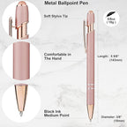 LINFANC 12 Pack Rose Gold Ballpoint Pen with Stylus Tip, 1.0 mm Black Ink Smooth Writing Pens, Metal Stylus Pens for Touch Screens