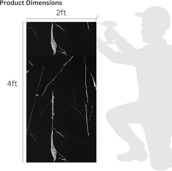 Dundee Deco Faux Marble Wall Panels - 2 ft X 4 ft - Glossy, Waterproof Indoor Wall Cladding - Black, White Veins - Set of 4 - Covers 31 sq ft