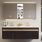 Bathroom Vanity with Double Sink - Bathroom Cabinet Vanity Including Grille Shaped Panel | Bathroom Vanity Double Sink, Soft Light LED Lights & Smart Defogging Mirror (Mirror Cabinet, 64IN)