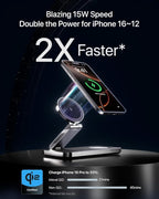 Intoval 3-in-1 Foldable Wireless Charging Station, Qi2 Certified 15W Ultra Fast Wireless Charger for Magsafe, Magnetic Charger Stand for iPhone 17/16/15/14/13/12, Apple Watch & AirPods.(Black)