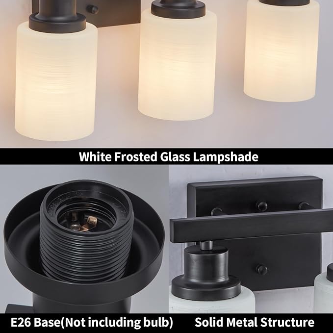 DIKAIDA Bathroom Light Fixtures Over Mirror, 2-Light Modern Matte Black Vanity Lights with White Frosted Glass Shade, Bathroom Wall Lamp Sconces for Mirror Bedroom, Living Room Hallway Small Space