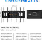 48'' Extension Extra Long Arm TV Wall Mount with Power Strip, Heavy Duty Full Motion TV Wall Mount for 37 to70,75,77,80,85'' Screens, Max VESA 600x400mm, Hold 110 lbs, 16''-24'' Wood Studs