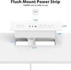 Furniture Drawer Outlet, Recessed Power Strip with (3) PD 20W USB Ports Fast Charging & (3) 15 Amp AC Outlets, (14 AWG) 10 FT White Spring Cord