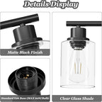 Guliaofo 5-Light Black Bathroom Vanity Lights, E26 Modern Bathroom Light Fixtures with Clear Glass Shade, Mirror Kitchen Hallway Cabinet Living Room Sconces Wall Lights