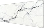 Dynippy Thin Extended Gaming Mouse Pad （31.5 * 11.8 * 0.08 inch） with Stitched Edges Large Mousepad Long XXL Keyboard and Mouse pad Desk Mat for Gaming Office & Home - White Black Marble