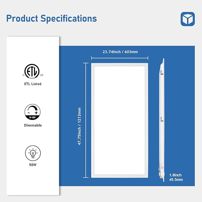 CycevSun 2x4 LED Flat Panel Light for Drop Ceiling, 0-10V Dimmable, 30/40/50W Selectable, 3000K 4000K 5000K Switchable, 120-277V, ETL Listed, 12 Pack