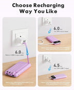 charmast Portable Charger with Built in Cables, Power Bank with Cords Wires, Slim 10000mAh Travel Battery Pack 6 Outputs 3 Inputs 6A Fast Charging for Samsung Google Pixel LG Moto iPhone iPad