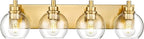 METWET Bathroom Light Fixtures, 4 Light Brushed Gold Vanity Light, 26 Inch Modern Wall Sconces with Globe Clear Glass Shade, Vanity Lighting Fixtures Over Mirror, VL195-BG-CL-4