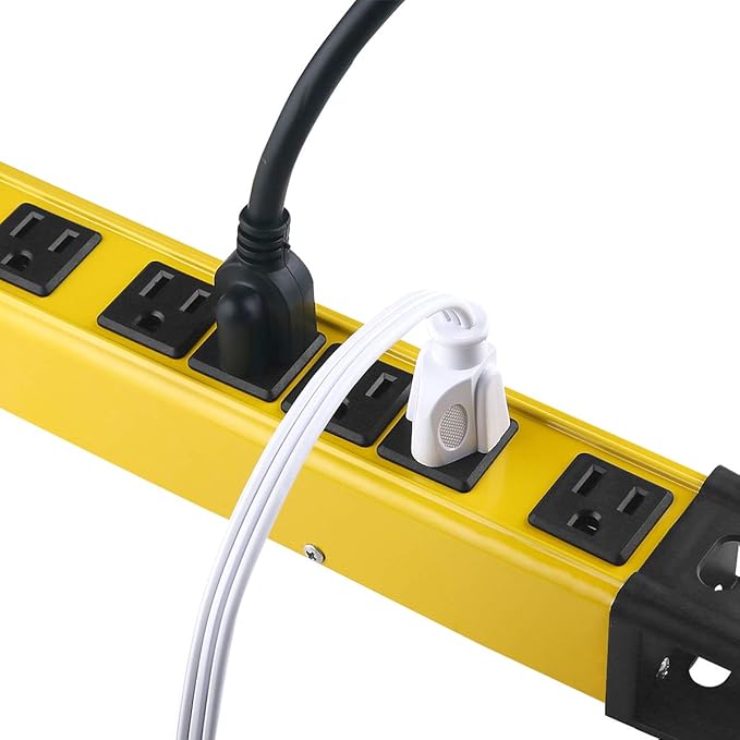 CCCEI Heavy Duty Power Strip Surge Protector with 15A, 6 Plug Industrial Shop Workshop Garden Metal Multiple Outlets, 10FT Extension Cord 1200 Joules ETL Listed, Yellow