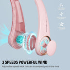Jancane Neck Fan, USB Rechargeable Personal Fan, 3 Speeds Adjustable, Large air outlet Powerful Strong Wind, Adjustable, 360° Cooling, Super Quiet, No Blade Design, No Hair Twisting, Small (Pink)