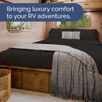 RV Short Queen Sheet Set 60 X 75 - 4 Piece RV Short Queen Bed Sheets - Soft, Breathable and Cooling - Designed for Bunks, Trailers & Campers - Fits 8” to 12" Mattress - Hotel Luxury Bedding - Black