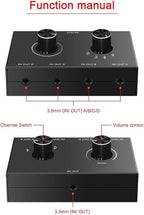 4 Port Audio Switch, 3.5mm Stereo AUX Selector, 4 Input 1 Output / 1 Input 4 Output Splitter, Switcher Box With 4 Channel Switch Knob, No External Power Required