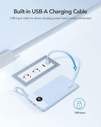 VRURC 10000mAh Power Bank Built-in Cables, Portable Charger with LED Display, Slim Travel Battery Pack with Cords, 5 Output Dual Input Phone Charger for Cell Phone Smart Devcies-Blue(1 Pack)