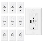 ELEGRP USB Outlets, 15 Amp Wall Outlet with 3 USB Ports, Dual USB C Ports Outlets, TR Tamper-Resistant USB Outlets Receptacles, Wall Plate Included, UL/CUL Listed, 10 Pack, White