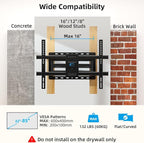HOME VISION Full Motion TV Wall Mount for 32-85 inch TVs up to 132lbs, Fits 8”/ 12” /16” Wood Studs, TV Mount Wall Bracket with Dual Articulating Arms, Swivel, Tilt, Max VESA 600x400mm