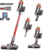 Cordless Vacuum Cleaner, 650W 55KPa 70Mins Vacuum Cleaners for Home, Self-Standing Stick Vacuum with Anti-Tangle Brush & OLED Touch Screen, Vacuum Cleaner for Hardwood Floors,Carpet,Pet Hair,Car (Red)