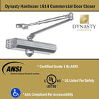Dynasty Hardware Door Closer, Grade 1 Heavy Duty Commercial Hydraulic Closer, Self-Closing, Adjustable Spring Size 1-4, ADA Compliant, Surface Mount, Sprayed Aluminum, Series 1614