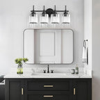 EJIAXIN 4 Light Round Crystal Vanity Lights, Modern Black Crystal Wall Light Bath Mirror Light Fixture Over Mirror Bathroom Wall Sconces for Bathroom Living Room