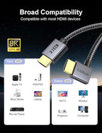 XAOSUN HDMI 2.1 Cable Right Angle 3.3FT, 48Gbps Ultra High Speed HDMI Cord 8K@60Hz 4K@120Hz Dynamic HDR eARC HDCP 2.2& 2.3 HDR10, Compatible with ps5,ps4,x-Box,roku TV,HDTV,Blu-ray,lg,Samsung