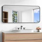 Bathroom Mirror, 48 x 24 inch Black Rectangle Wall Mirror, Metal Framed Rectangular Vanity Mirror, Rounded Corner Wall Mounted Mirror for Modern Bedroom Living Room Horizontal/Vertical