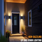 wowlite Outdoor Wall Light with Dusk to Dawn Sensor, 2700K Warm Light LED Up Down Sconce, Waterproof 13" Modern Square Matte Black Exterior Light Fixture Wall Mount for Porch Patio Garage, ETL Listed