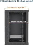 Tecmojo 12U Wall Mount Rack Cabinet, Heavy-Duty 176 Lbs High Load Capacity, 19” Enclosed Server Network Rack with Glass Door, 17.7” Deep – Elite Collection
