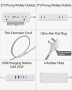 Power Strip with USB C, Small Extension Cord with 4 Outlets & 2 USB-A and 3 USB-C Ports 4.8A/24W Charging Station, 3 Ft 2 Sides Outlet Extender Non Surge Protector for Cruise Ship Travel Office Dorm