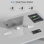 Recessed Power Strip Fast Charging Station 2 PD 65W USB C, Flush Mount Countertop Drawer Outlet, Furniture Hidden Charging Station for Side Table, End Table,2 AC Outlets (White, 6 FT Cable)