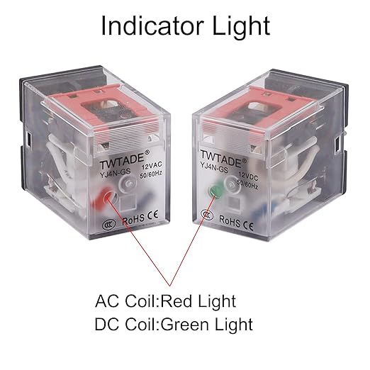 TWTADE/DC 24V Relay 5A Electromagnetic Power Coil Relay 14 Pins 4PDT 4NO+4NC HH54P MY4J with Indicator Light & Socket Base -YJ4N-GS