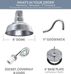 Steel Lighting Co. Hawthorne Barn Light | Outdoor Wall Mounted | 8 inch Dome | 11 inch Gooseneck| Small Farmhouse Light Made in America | Galvanized Exterior/Galvanized Interior