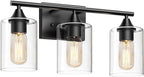 XPEHK Bathroom Lighting Fixtures Over Mirror,3-Light Black Bathroom Vanity Light,Sconces Wall Lighting with Clear Glass Shade,Light Fixture for Bedroom Living Room Vanity Table Hallway